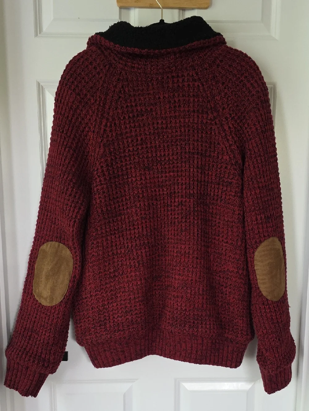 American Stitch Chunky Knit Sweater Jacket/Cardigan in Burgundy And Black XXL